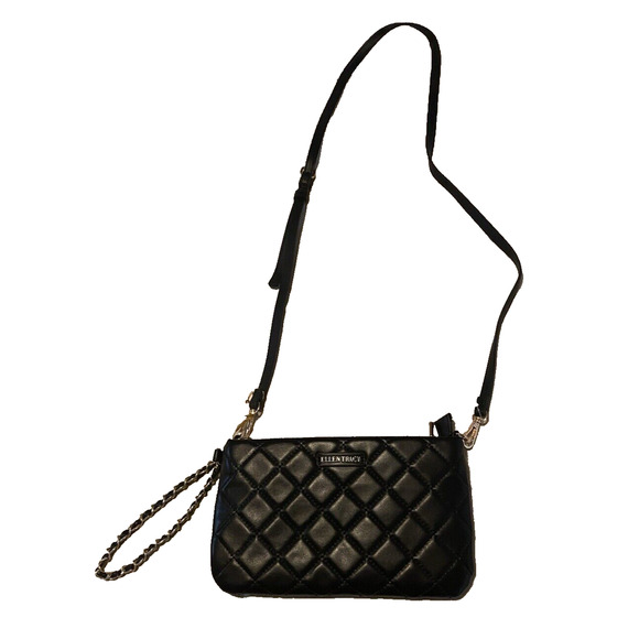 NWT Ellen Tracy Purse Black Diamond Quilted Collection Wristlet Detachable Strap - Picture 1 of 9